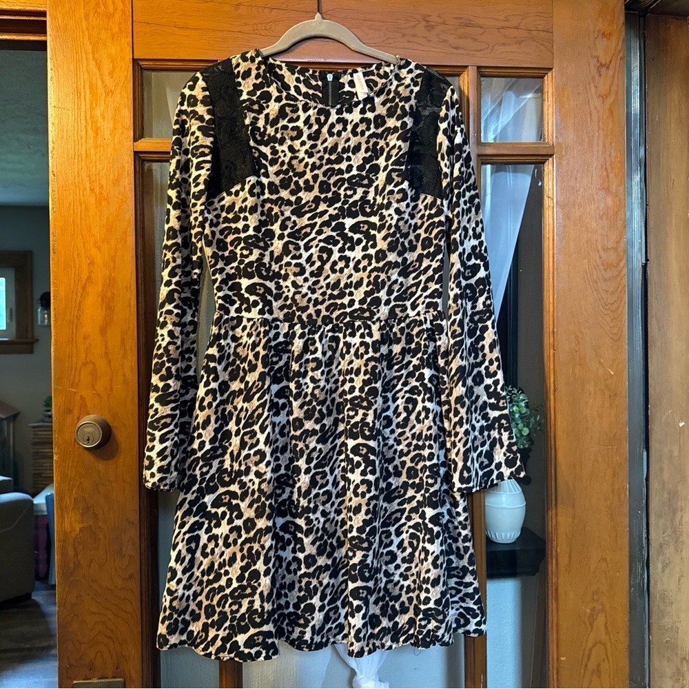 Xhilaration Leopard Print Mini Dress with Black Accents